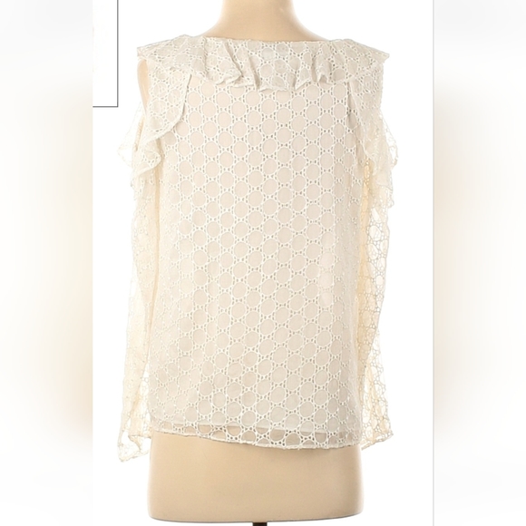 Club Monaco Blouse Women's Sz S Ivory White lace off shoulder sleeve shirt top - Picture 2 of 9